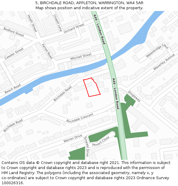 5, BIRCHDALE ROAD, APPLETON, WARRINGTON, WA4 5AR: Location map and indicative extent of plot