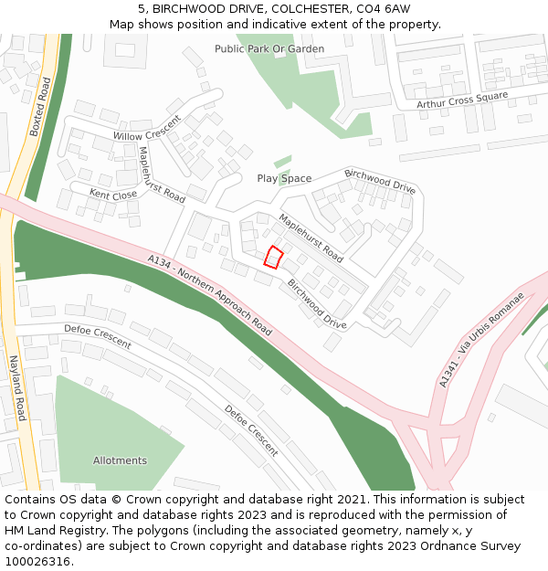 5, BIRCHWOOD DRIVE, COLCHESTER, CO4 6AW: Location map and indicative extent of plot