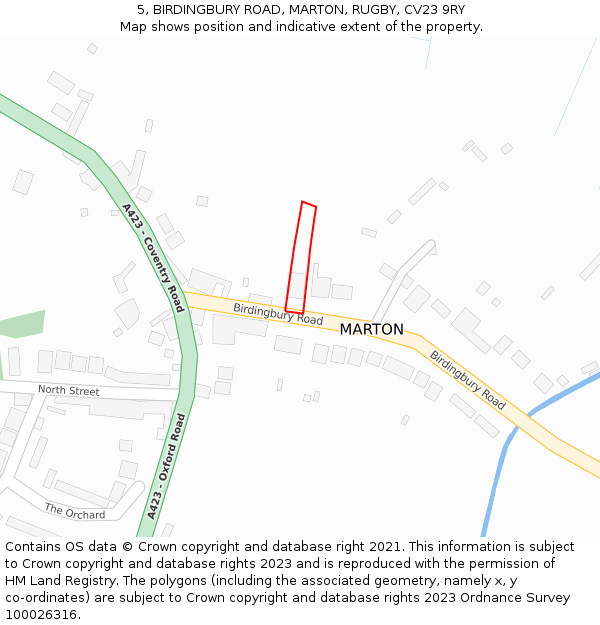 5, BIRDINGBURY ROAD, MARTON, RUGBY, CV23 9RY: Location map and indicative extent of plot