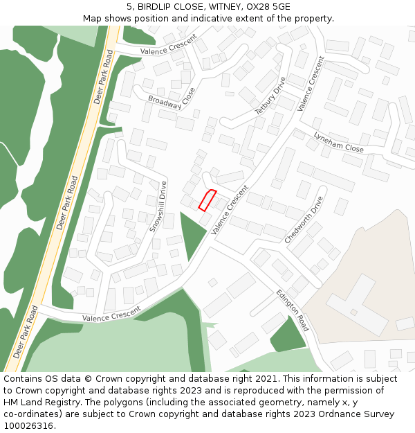 5, BIRDLIP CLOSE, WITNEY, OX28 5GE: Location map and indicative extent of plot