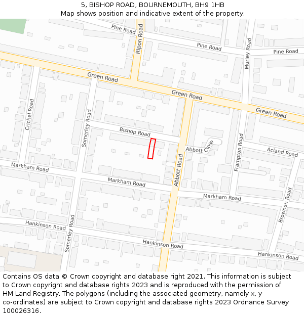 5, BISHOP ROAD, BOURNEMOUTH, BH9 1HB: Location map and indicative extent of plot