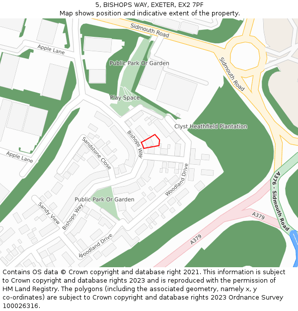 5, BISHOPS WAY, EXETER, EX2 7PF: Location map and indicative extent of plot
