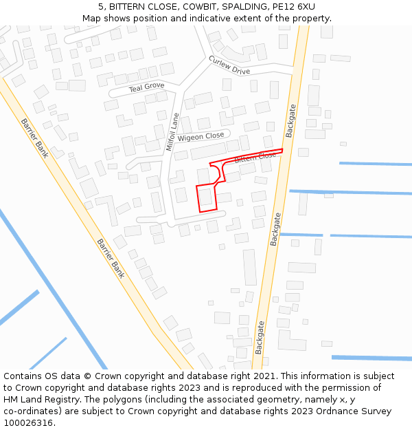 5, BITTERN CLOSE, COWBIT, SPALDING, PE12 6XU: Location map and indicative extent of plot