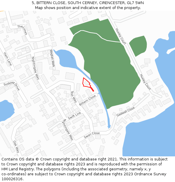 5, BITTERN CLOSE, SOUTH CERNEY, CIRENCESTER, GL7 5WN: Location map and indicative extent of plot