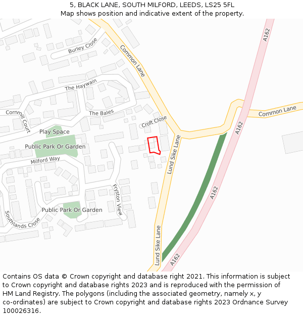 5, BLACK LANE, SOUTH MILFORD, LEEDS, LS25 5FL: Location map and indicative extent of plot