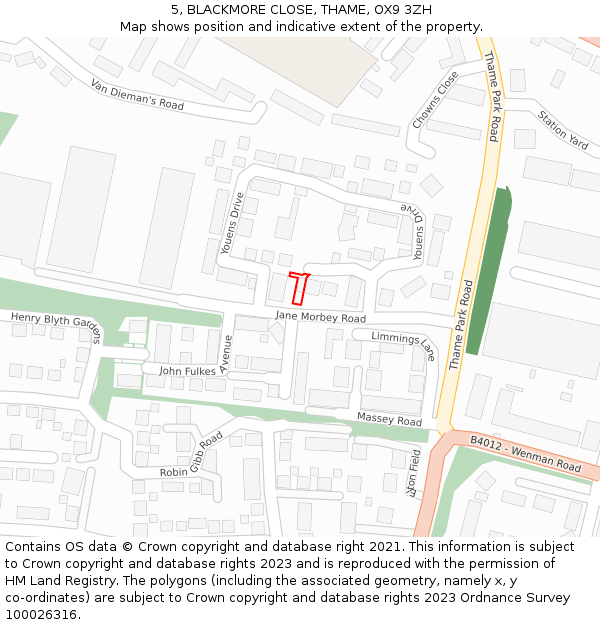5, BLACKMORE CLOSE, THAME, OX9 3ZH: Location map and indicative extent of plot
