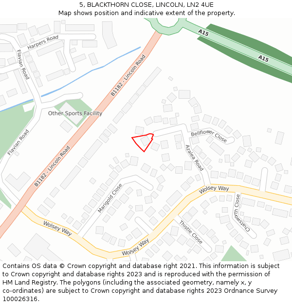 5, BLACKTHORN CLOSE, LINCOLN, LN2 4UE: Location map and indicative extent of plot