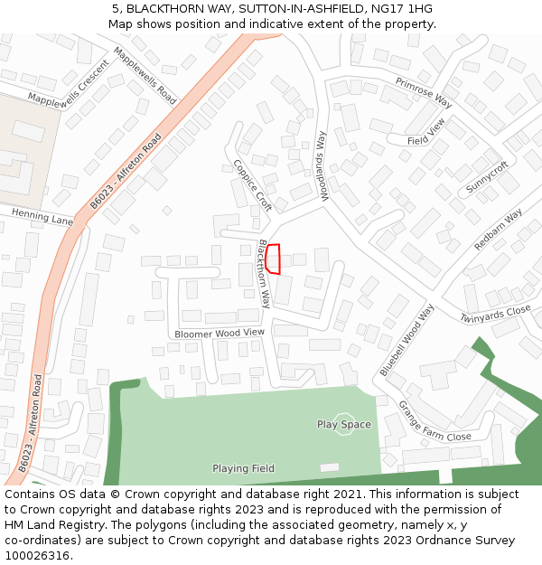 5, BLACKTHORN WAY, SUTTON-IN-ASHFIELD, NG17 1HG: Location map and indicative extent of plot