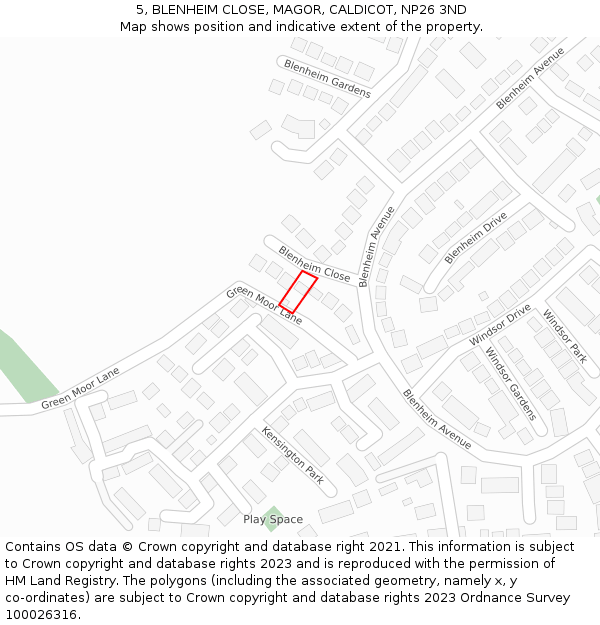 5, BLENHEIM CLOSE, MAGOR, CALDICOT, NP26 3ND: Location map and indicative extent of plot