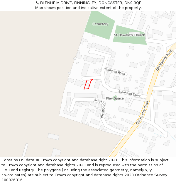 5, BLENHEIM DRIVE, FINNINGLEY, DONCASTER, DN9 3QF: Location map and indicative extent of plot