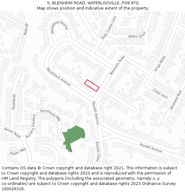 5, BLENHEIM ROAD, WATERLOOVILLE, PO8 9TQ: Location map and indicative extent of plot