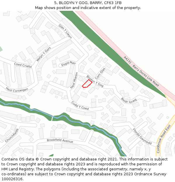 5, BLODYN Y GOG, BARRY, CF63 1FB: Location map and indicative extent of plot