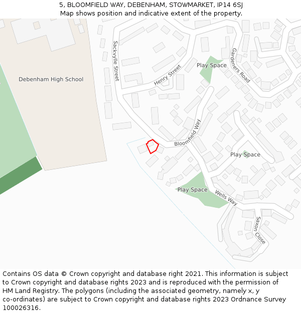 5, BLOOMFIELD WAY, DEBENHAM, STOWMARKET, IP14 6SJ: Location map and indicative extent of plot