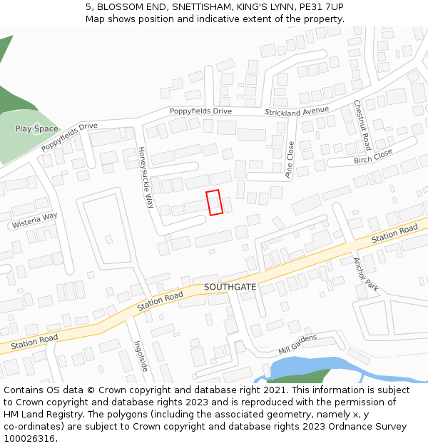 5, BLOSSOM END, SNETTISHAM, KING'S LYNN, PE31 7UP: Location map and indicative extent of plot