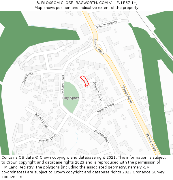 5, BLOXSOM CLOSE, BAGWORTH, COALVILLE, LE67 1HJ: Location map and indicative extent of plot