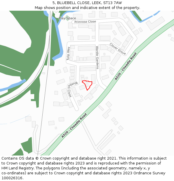 5, BLUEBELL CLOSE, LEEK, ST13 7AW: Location map and indicative extent of plot