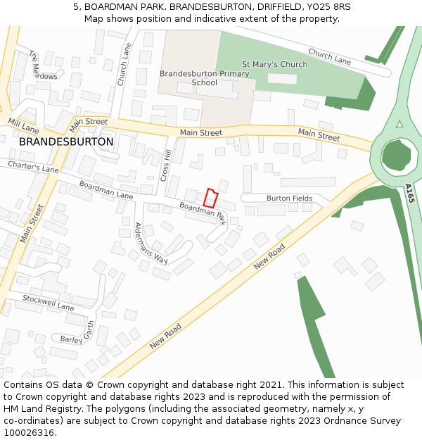 5, BOARDMAN PARK, BRANDESBURTON, DRIFFIELD, YO25 8RS: Location map and indicative extent of plot