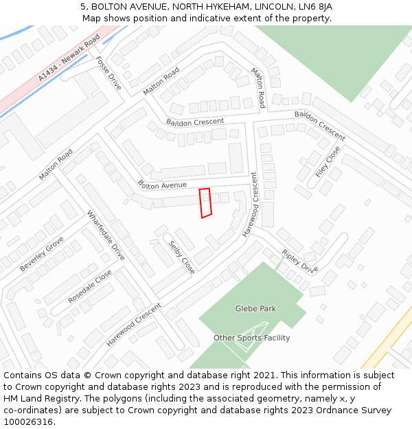 5, BOLTON AVENUE, NORTH HYKEHAM, LINCOLN, LN6 8JA: Location map and indicative extent of plot