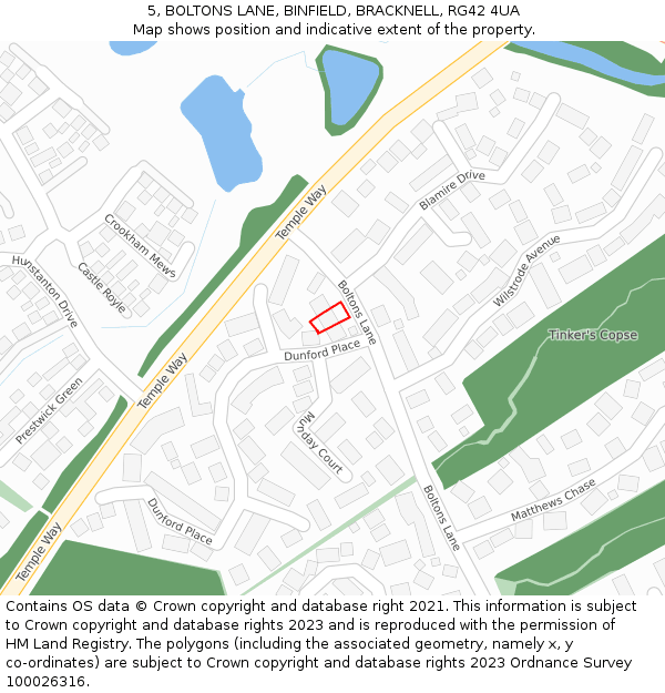 5, BOLTONS LANE, BINFIELD, BRACKNELL, RG42 4UA: Location map and indicative extent of plot