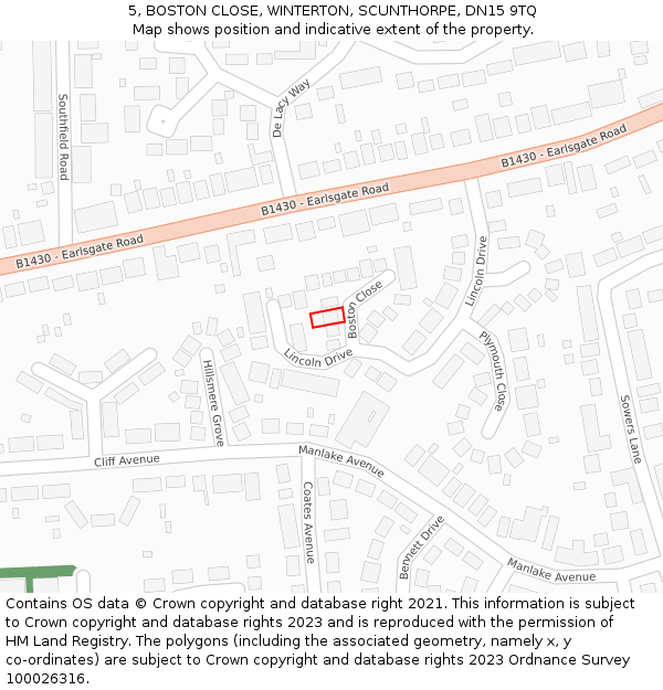 5, BOSTON CLOSE, WINTERTON, SCUNTHORPE, DN15 9TQ: Location map and indicative extent of plot
