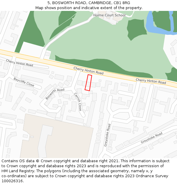 5, BOSWORTH ROAD, CAMBRIDGE, CB1 8RG: Location map and indicative extent of plot