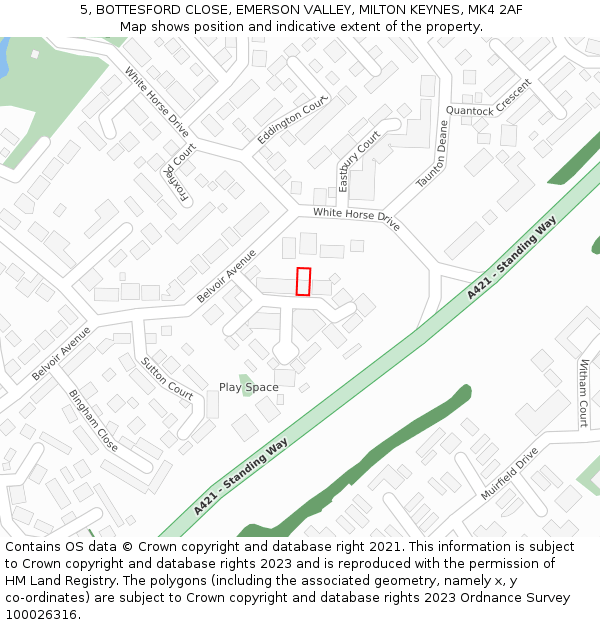 5, BOTTESFORD CLOSE, EMERSON VALLEY, MILTON KEYNES, MK4 2AF: Location map and indicative extent of plot