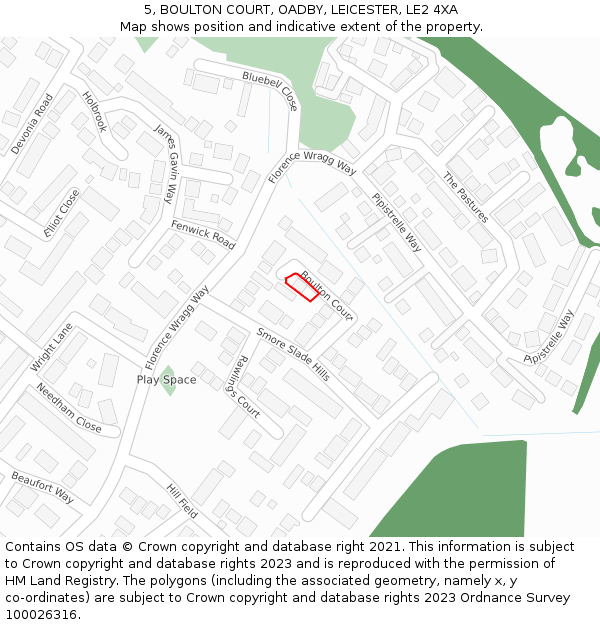 5, BOULTON COURT, OADBY, LEICESTER, LE2 4XA: Location map and indicative extent of plot