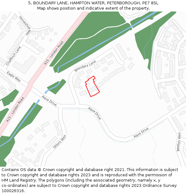 5, BOUNDARY LANE, HAMPTON WATER, PETERBOROUGH, PE7 8SL: Location map and indicative extent of plot