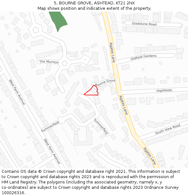 5, BOURNE GROVE, ASHTEAD, KT21 2NX: Location map and indicative extent of plot
