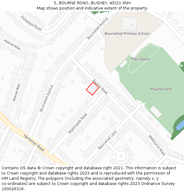 5, BOURNE ROAD, BUSHEY, WD23 3NH: Location map and indicative extent of plot