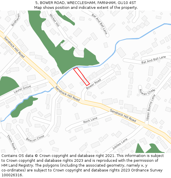 5, BOWER ROAD, WRECCLESHAM, FARNHAM, GU10 4ST: Location map and indicative extent of plot