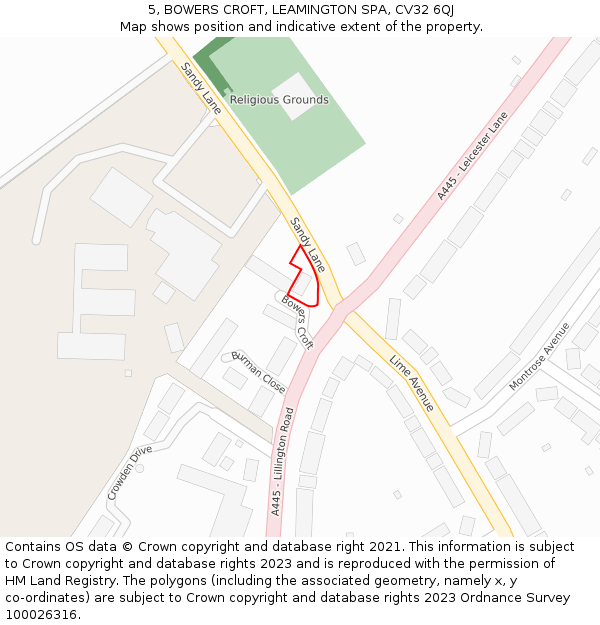 5, BOWERS CROFT, LEAMINGTON SPA, CV32 6QJ: Location map and indicative extent of plot