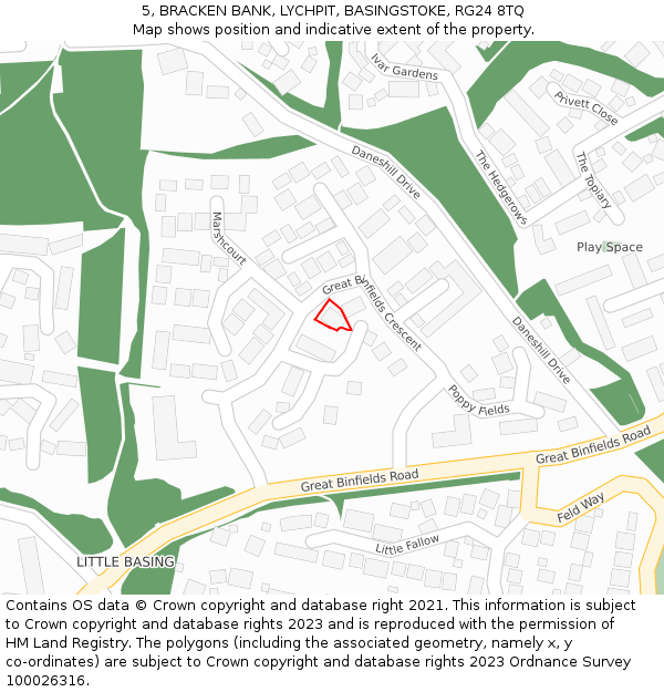 5, BRACKEN BANK, LYCHPIT, BASINGSTOKE, RG24 8TQ: Location map and indicative extent of plot