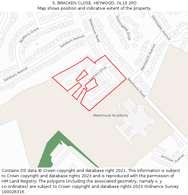 5, BRACKEN CLOSE, HEYWOOD, OL10 2PD: Location map and indicative extent of plot