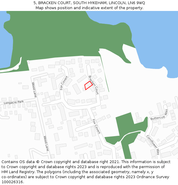 5, BRACKEN COURT, SOUTH HYKEHAM, LINCOLN, LN6 9WQ: Location map and indicative extent of plot