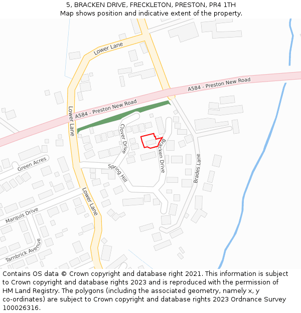 5, BRACKEN DRIVE, FRECKLETON, PRESTON, PR4 1TH: Location map and indicative extent of plot