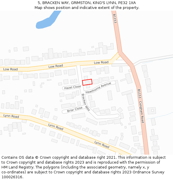 5, BRACKEN WAY, GRIMSTON, KING'S LYNN, PE32 1XA: Location map and indicative extent of plot