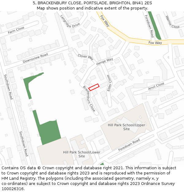 5, BRACKENBURY CLOSE, PORTSLADE, BRIGHTON, BN41 2ES: Location map and indicative extent of plot