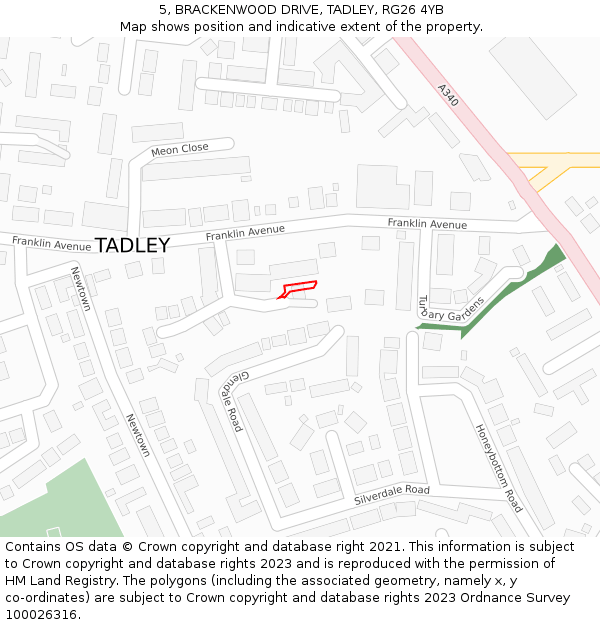 5, BRACKENWOOD DRIVE, TADLEY, RG26 4YB: Location map and indicative extent of plot