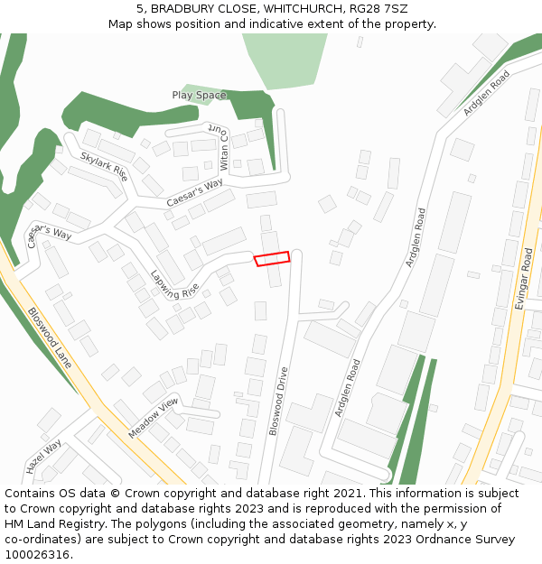 5, BRADBURY CLOSE, WHITCHURCH, RG28 7SZ: Location map and indicative extent of plot