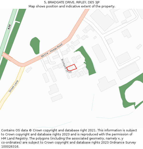 5, BRADGATE DRIVE, RIPLEY, DE5 3JP: Location map and indicative extent of plot
