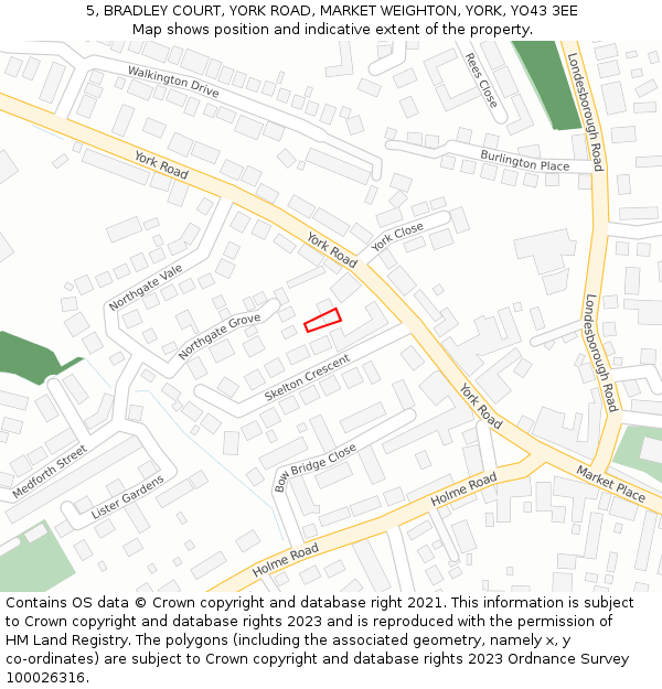 5, BRADLEY COURT, YORK ROAD, MARKET WEIGHTON, YORK, YO43 3EE: Location map and indicative extent of plot