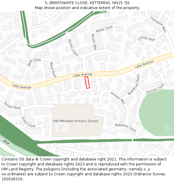 5, BRAITHWAITE CLOSE, KETTERING, NN15 7JS: Location map and indicative extent of plot