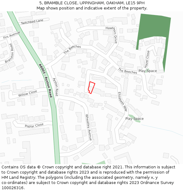 5, BRAMBLE CLOSE, UPPINGHAM, OAKHAM, LE15 9PH: Location map and indicative extent of plot