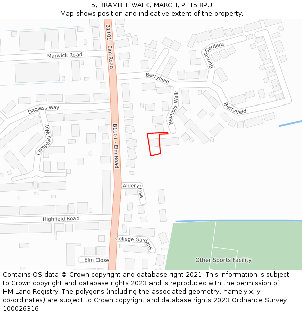 5, BRAMBLE WALK, MARCH, PE15 8PU: Location map and indicative extent of plot