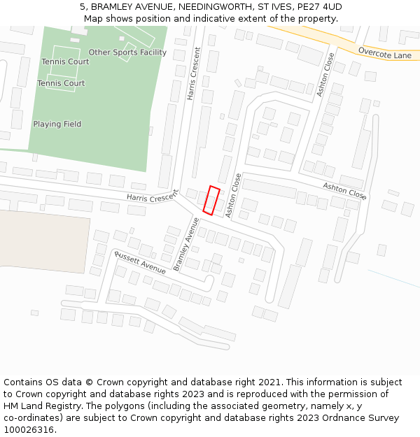 5, BRAMLEY AVENUE, NEEDINGWORTH, ST IVES, PE27 4UD: Location map and indicative extent of plot