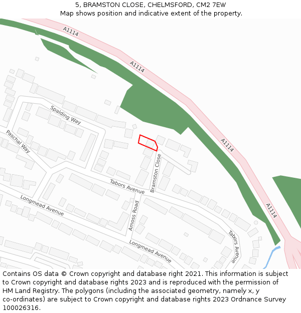 5, BRAMSTON CLOSE, CHELMSFORD, CM2 7EW: Location map and indicative extent of plot