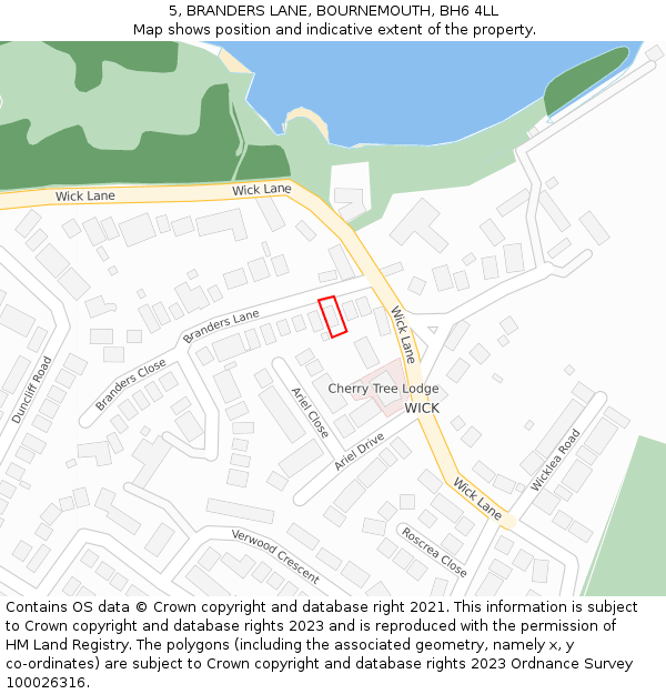5, BRANDERS LANE, BOURNEMOUTH, BH6 4LL: Location map and indicative extent of plot