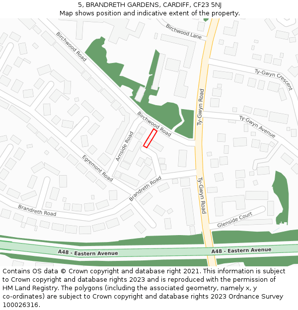 5, BRANDRETH GARDENS, CARDIFF, CF23 5NJ: Location map and indicative extent of plot