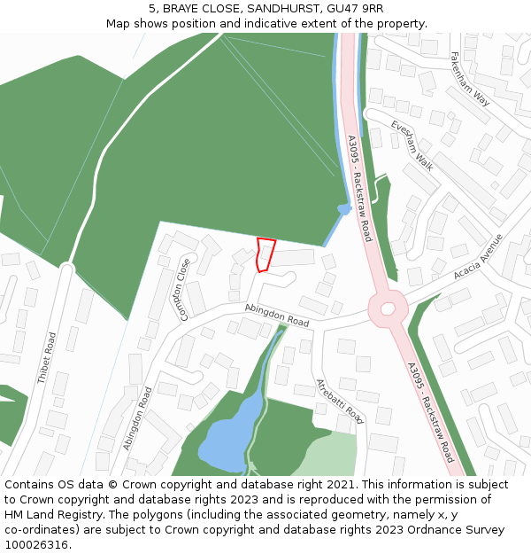 5, BRAYE CLOSE, SANDHURST, GU47 9RR: Location map and indicative extent of plot